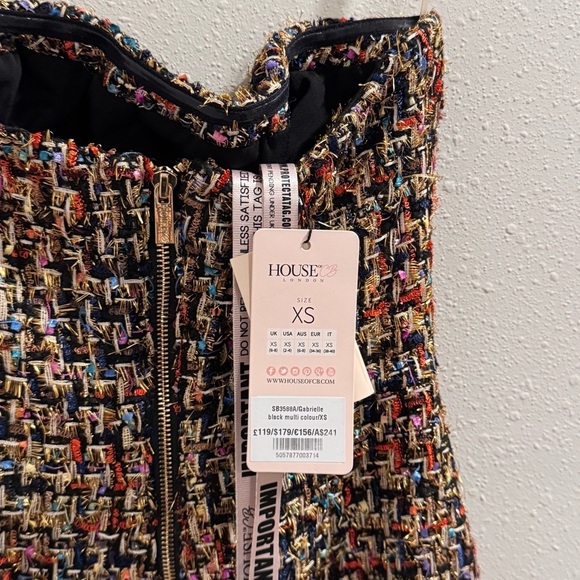 House of CB NWT Size XS Multicolor Gabrielle Tweed Strapless Midi Dress Formal - Picture 3 of 5